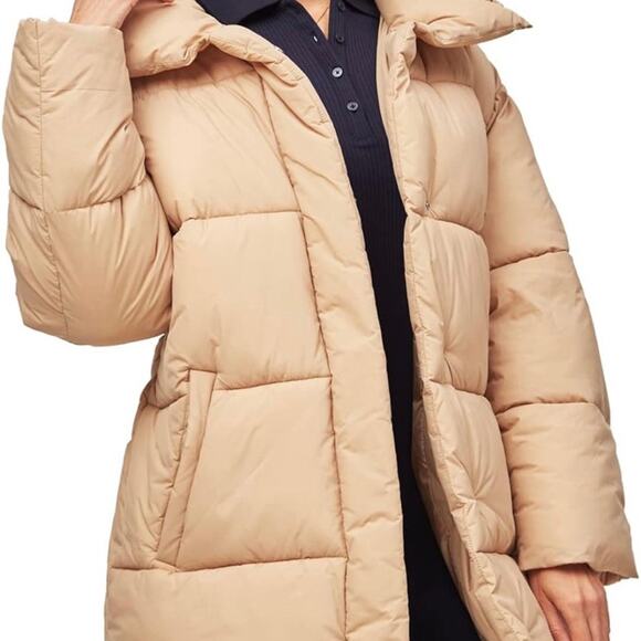 Women's Mid Down Jacket, High Collar Warm Puffer - Picture 1 of 4